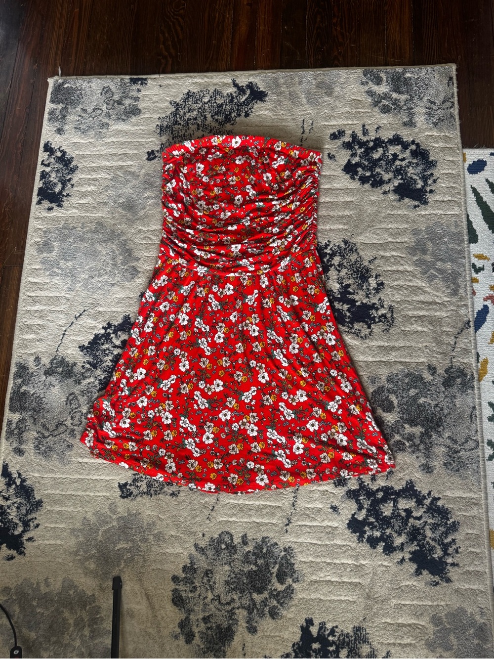 love, Fire Red Strapless Floral Sundress